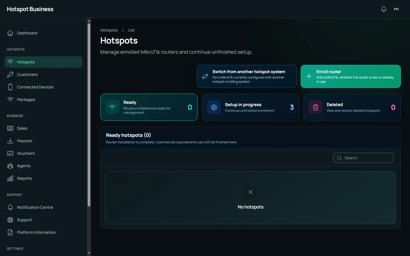 Owner hotspot management with locations and network readiness