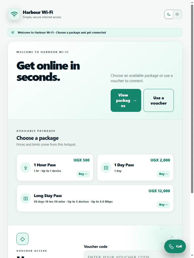Hotspot Business captive portal shown on a tablet